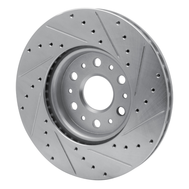 Buick Enclave Brake Rotor (1) - Front Left - R1 Concepts - Drilled & Slotted - Silver - `17-`25
